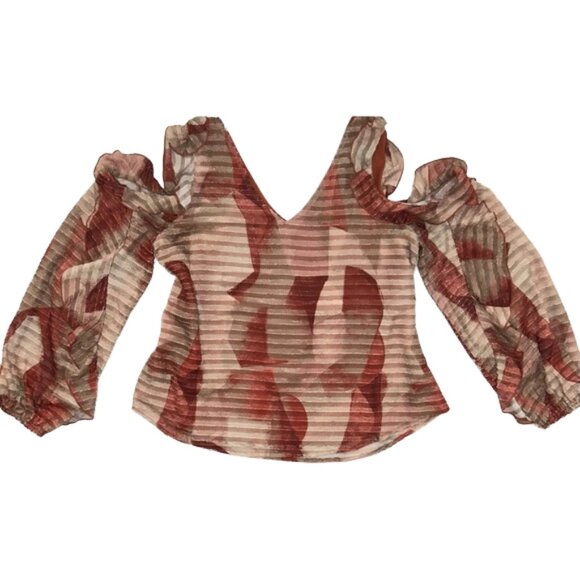 Adrienne Landau Asymmetrical Ruffled 3/4 Sleeve off shoulder flowy Blouse L - Picture 1 of 11